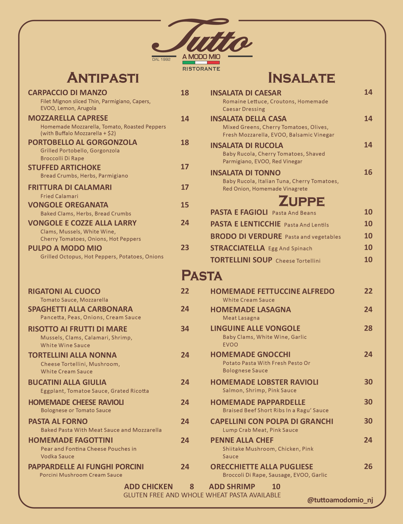 Full Menu — Tutto a Modo mio