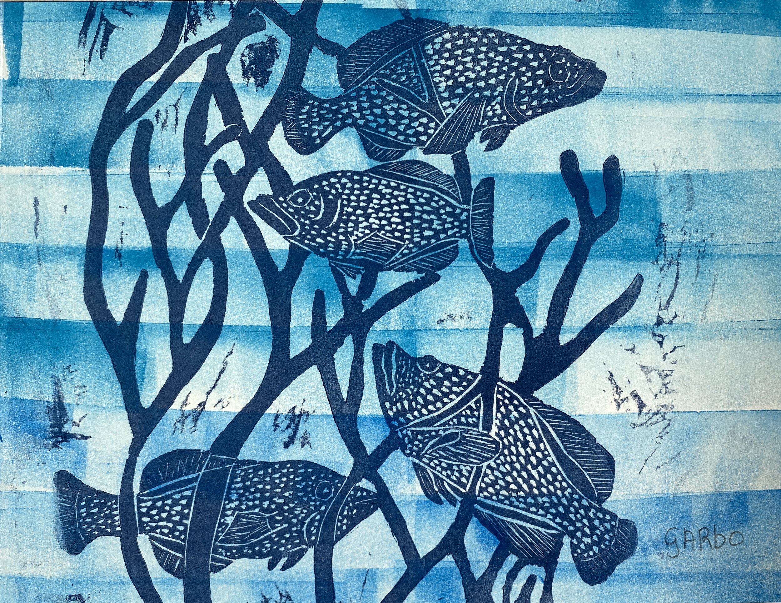 "Reef Fish 1", Linocut, 25 x 31 cm, $75 USD