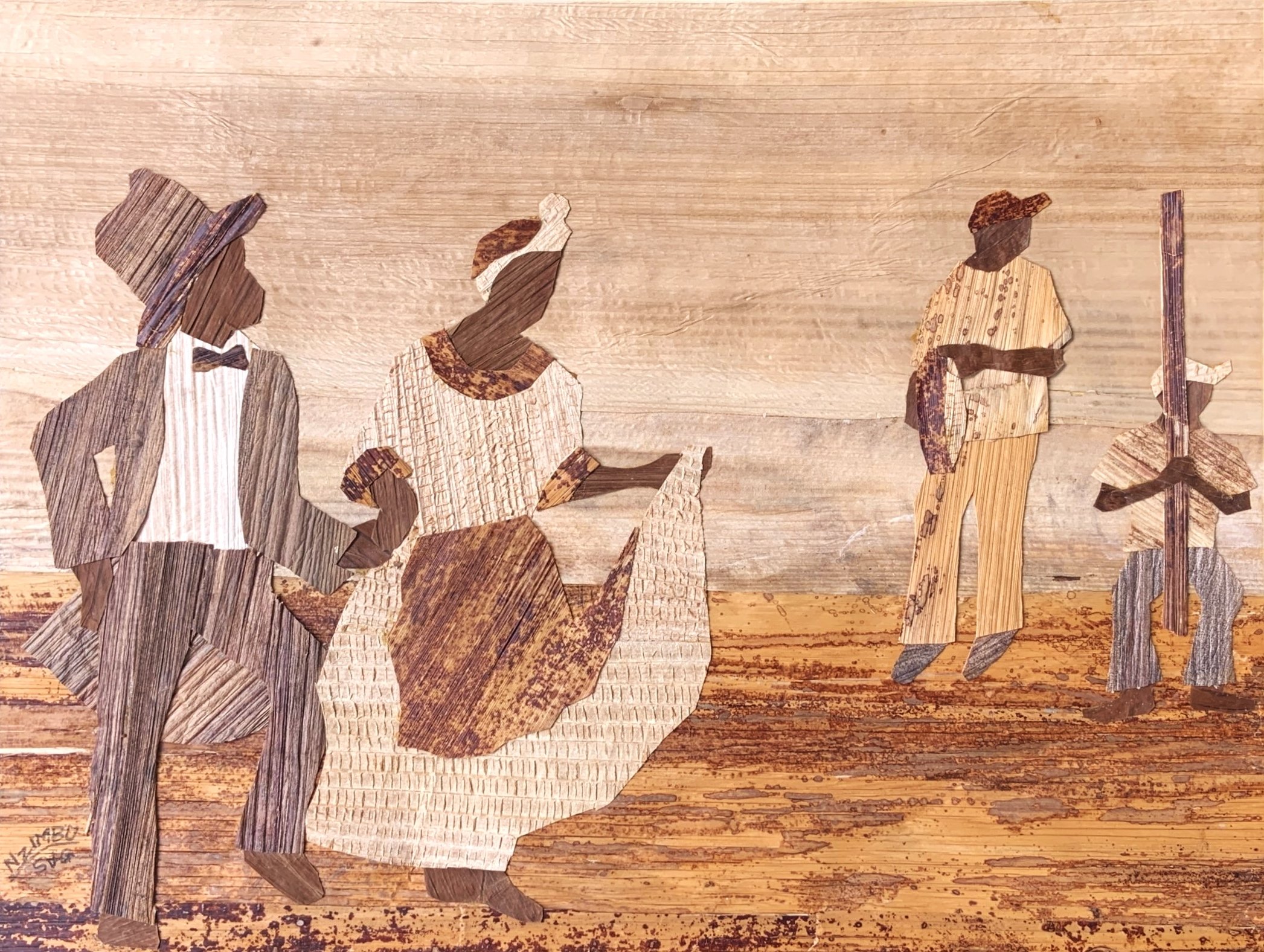 "Quadrille Dance", Banana Leaf Collage, 33 x 43 cm, $285 USD