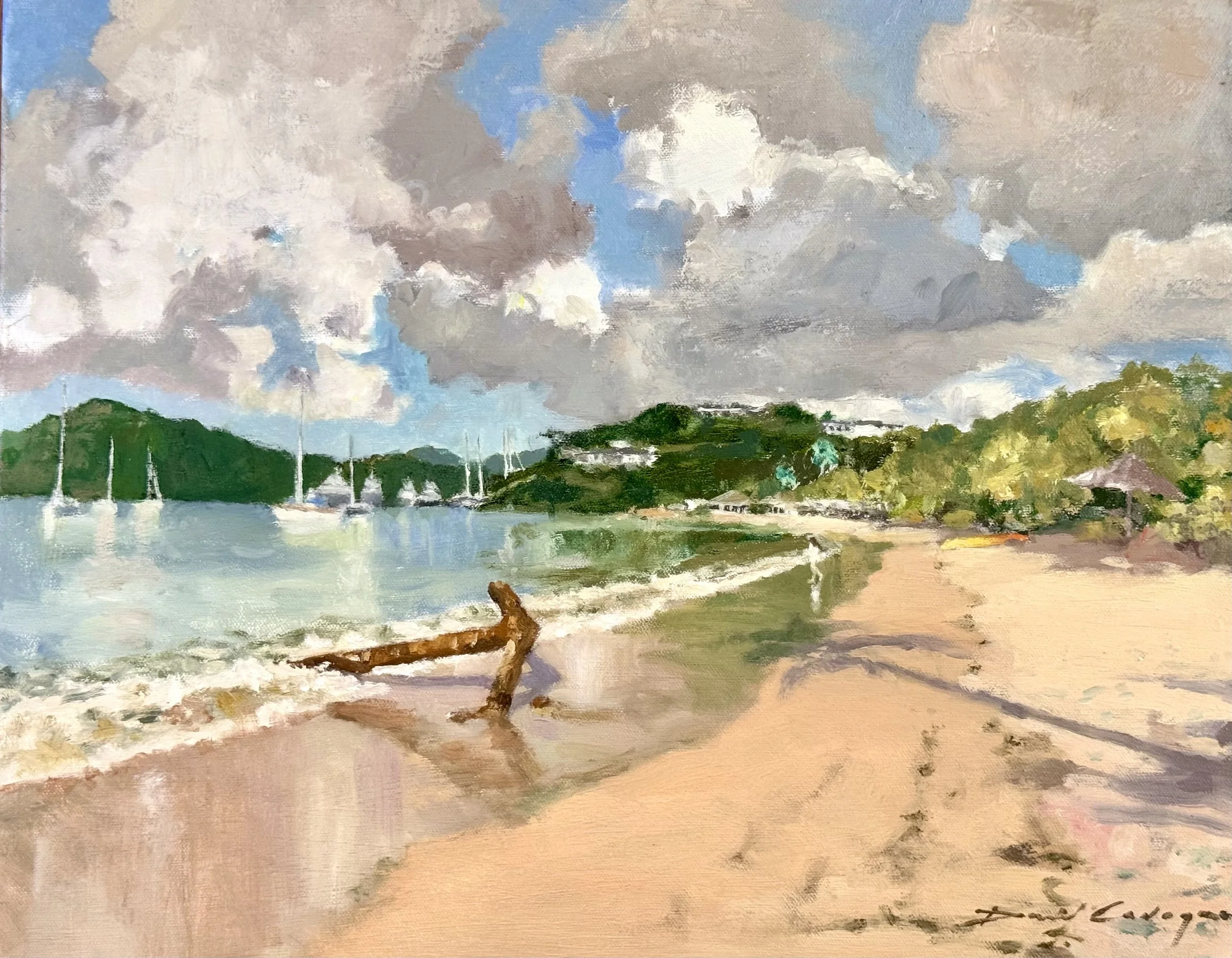 SOLD - Early Morning on Galleon Beach, Oil on Canvas, US $1250