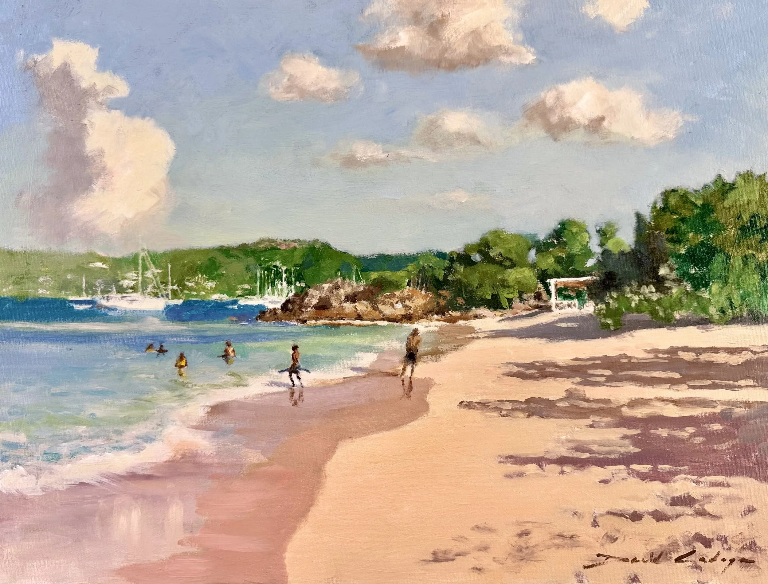 SOLD - Early Morning on Pigeon Beach, Oil on Canvas, US $1750