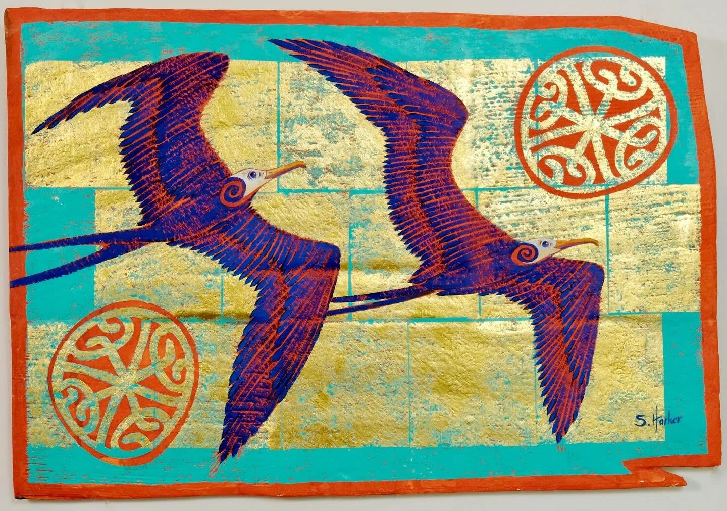 New Sallie Harker Collection @sallieharker Gold leaf and oil paint on wood. These majestic birds are now available at the Fig Tree Studio Art Gallery. We are open Monday to Saturday 10am until 5pm. We look forward to your visit. #caribbeanart #caribb