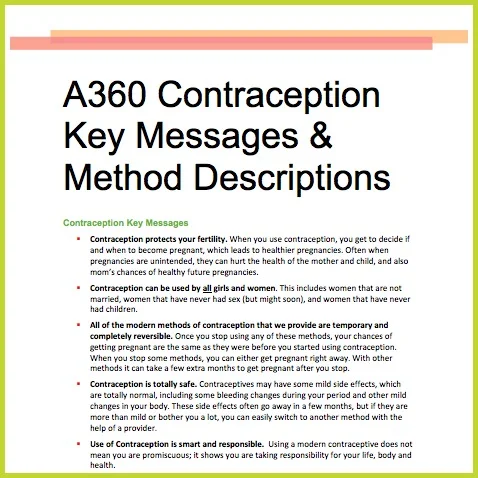 A360 Contraceptive Key Messages