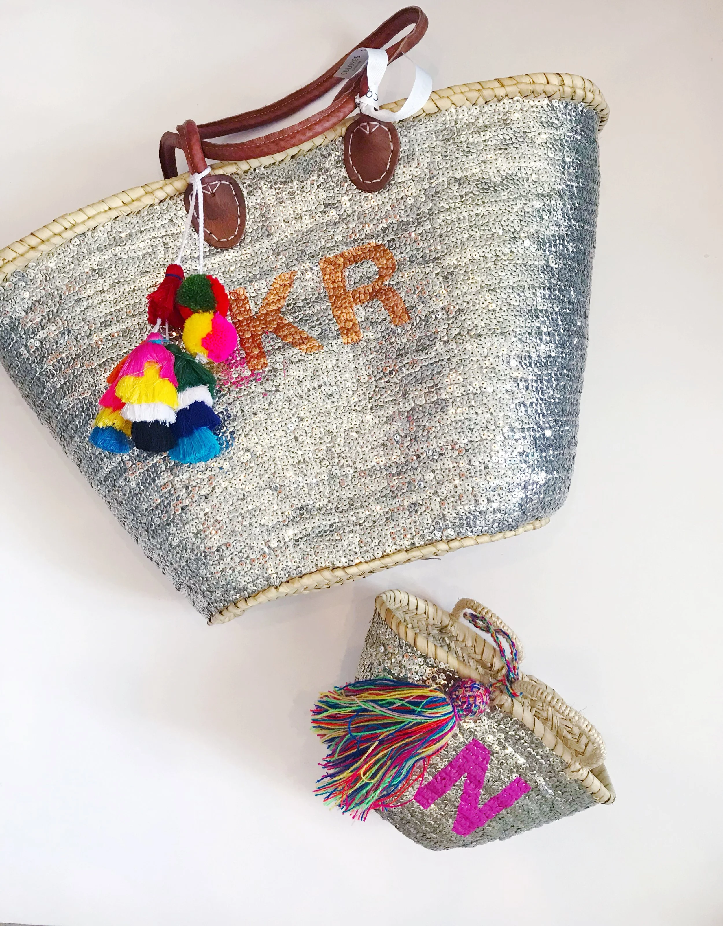 silver sequin beach bag