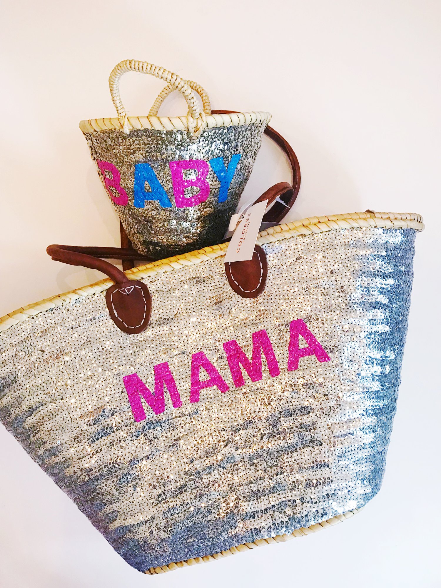 Large Straw Tote with Silver Sequin Hearts – Sand and Straw
