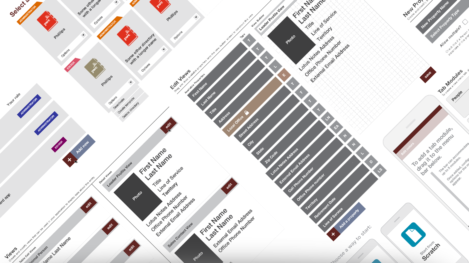 I developed several approaches to the design and data flow challenges inherent to the product. The app has many roles, from a tiered hierarchy of back-end admins to end users who will only see the mobile app.&nbsp; 