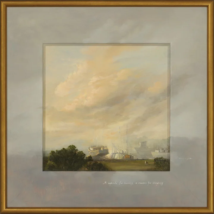 Sandblast (A Reason for Leaving) oil on canvas & wood, 19" x 19"
