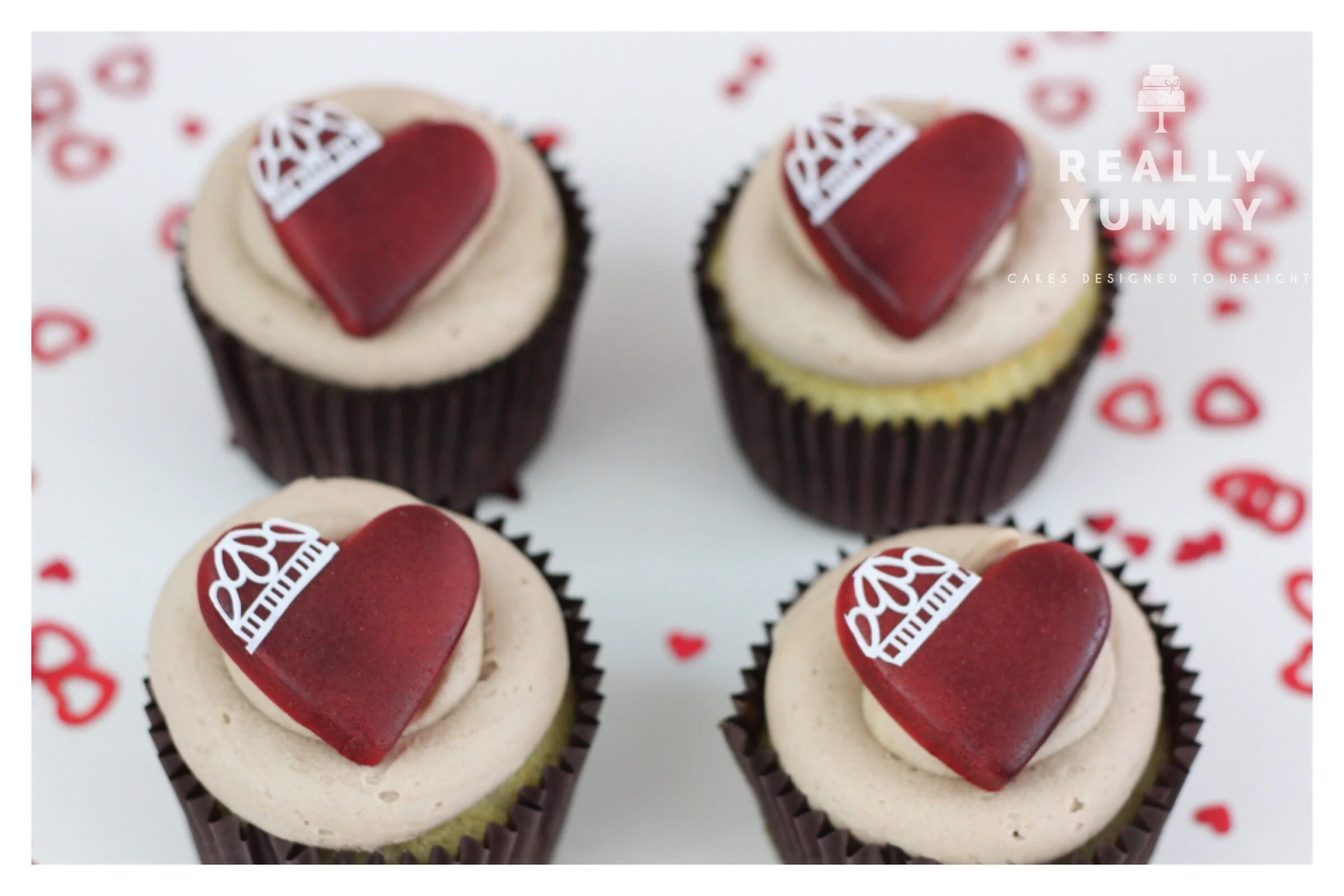 Red heart cupcakes