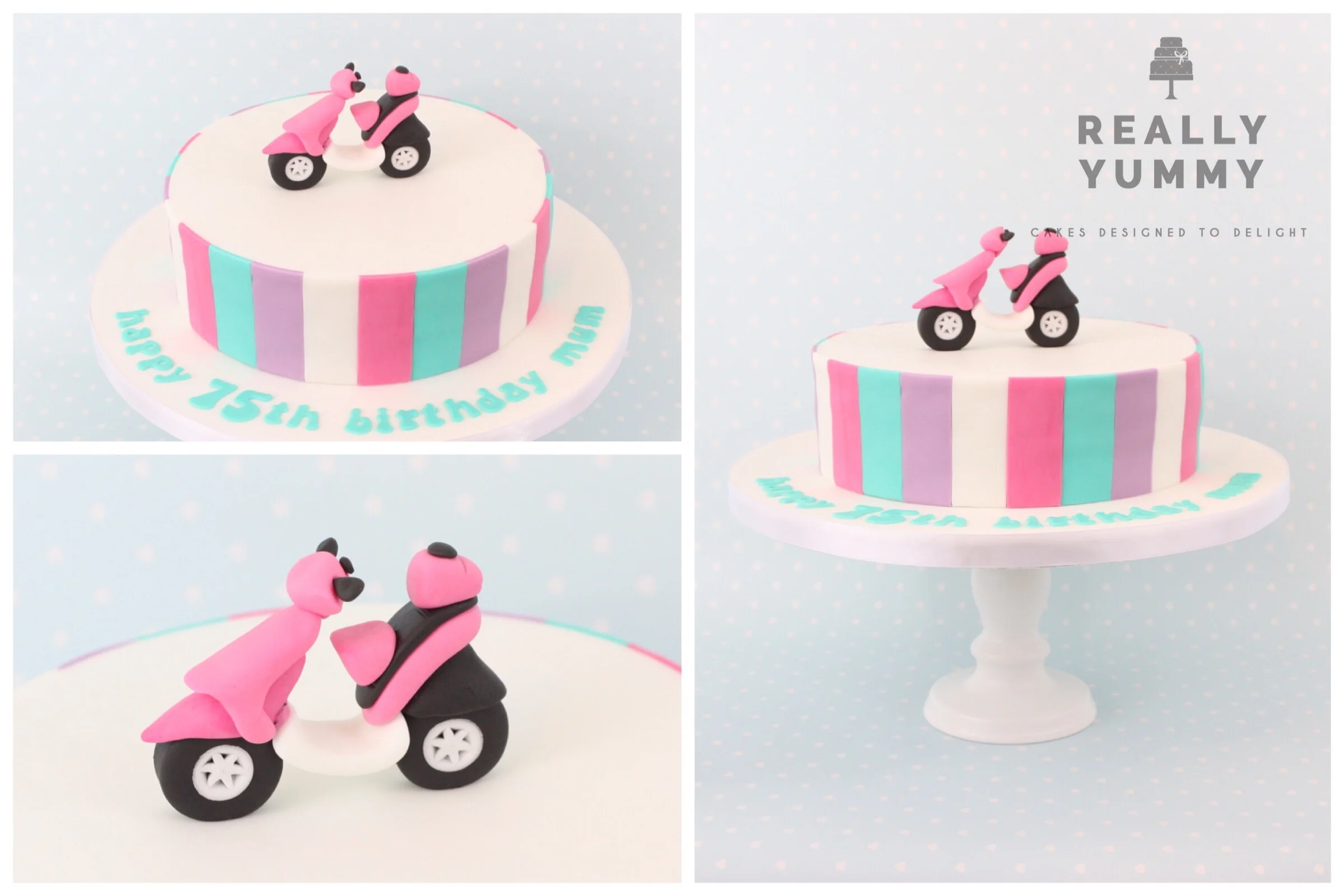 Pink moped cake