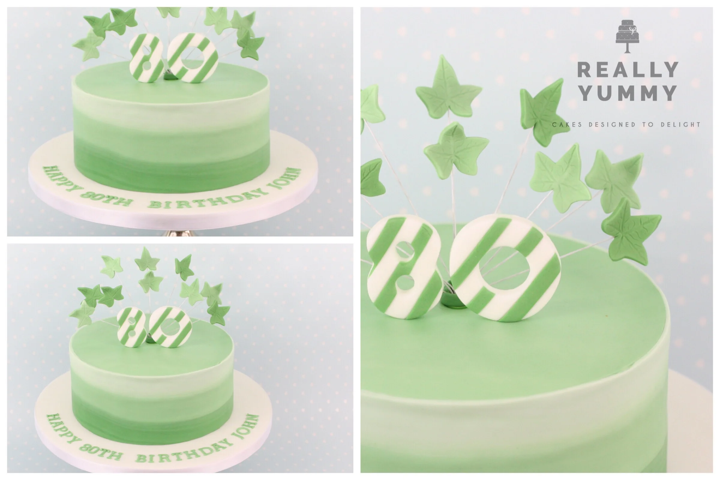 80th birthday cake, in greens