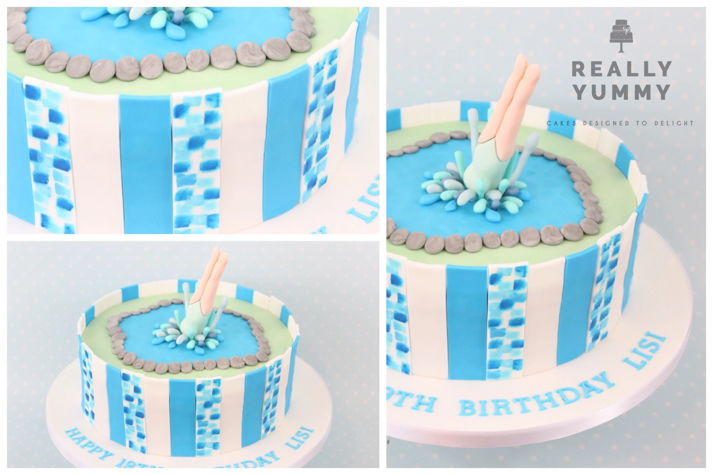 Pool party cake with diving lady