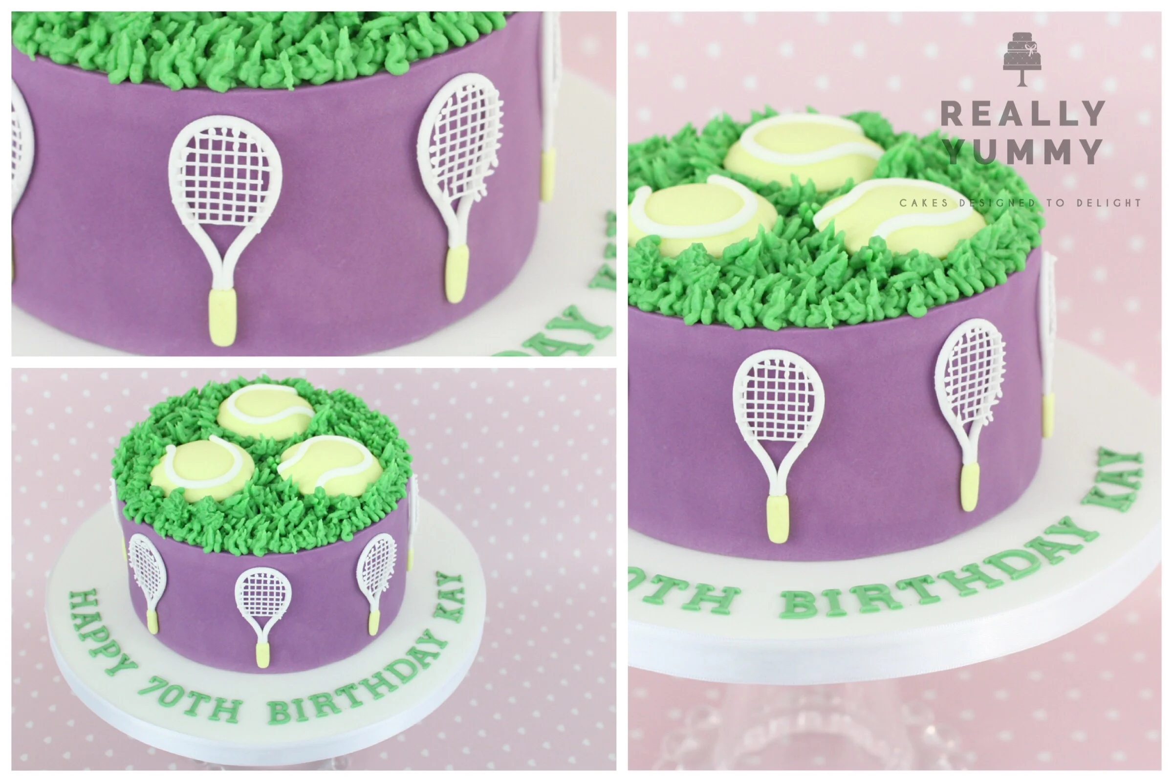 Tennis cake with balls and rackets