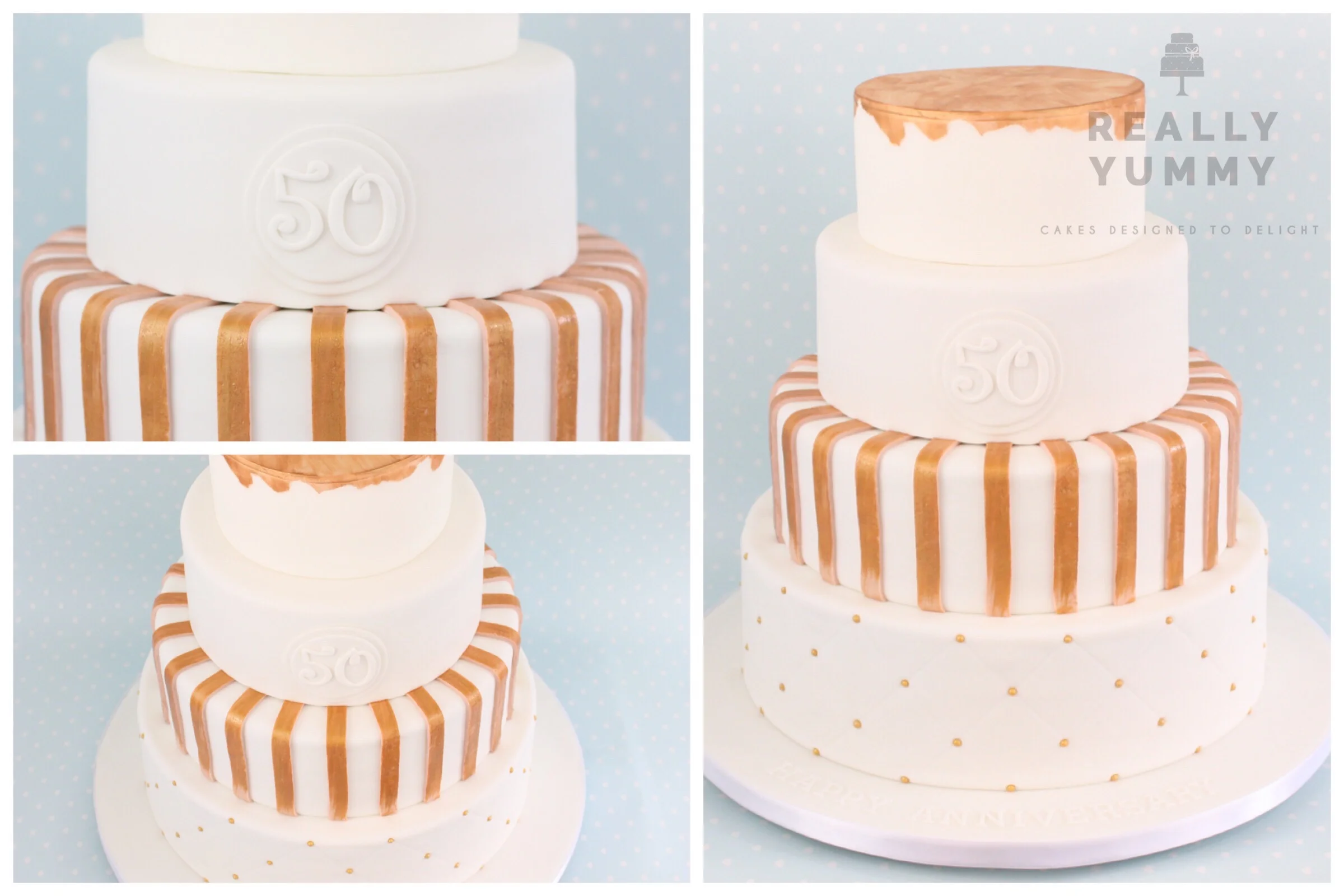 Golden wedding anniversary cake