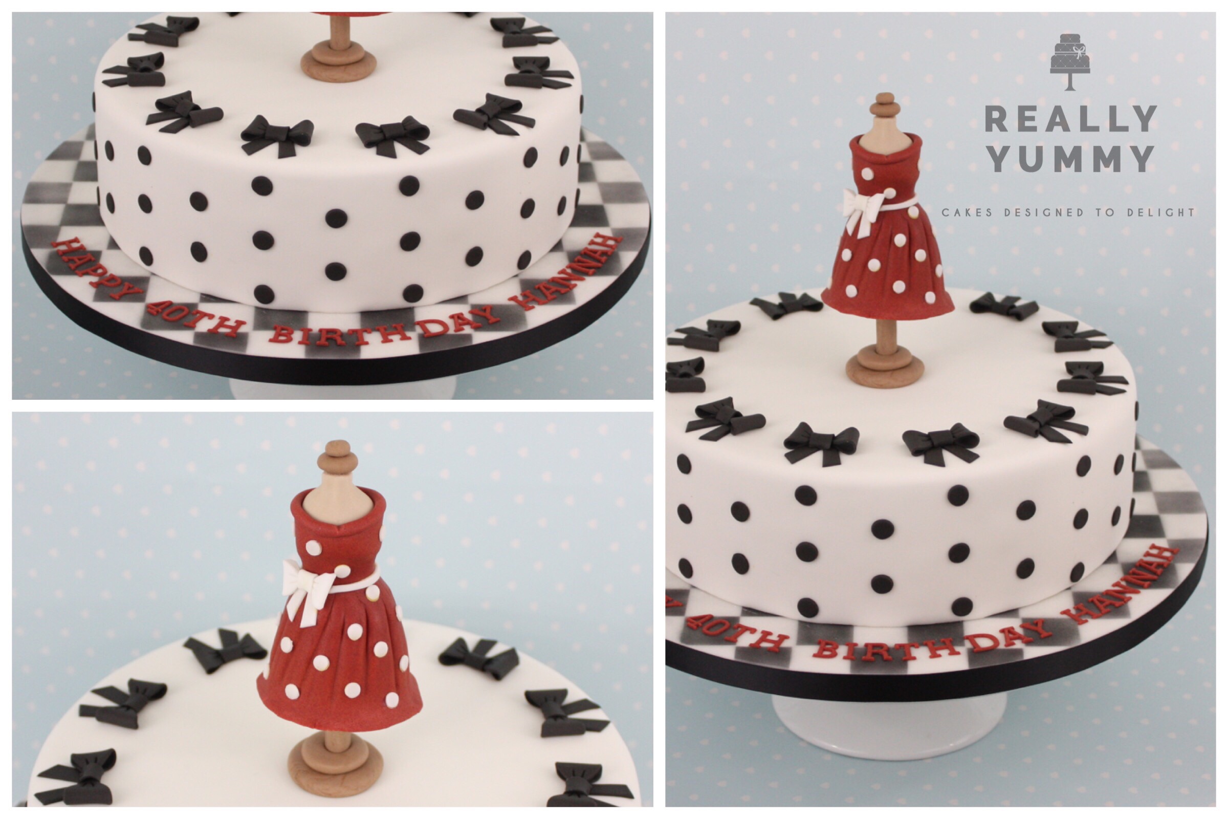 Retro dressmaker's dummy cake, with polka dots and bows