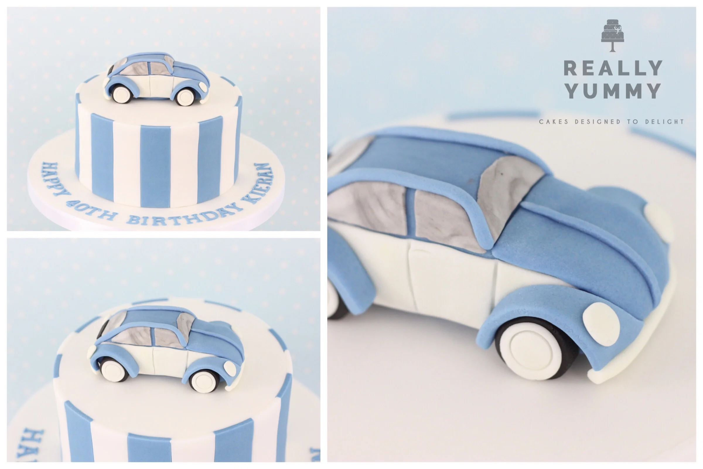 VW Beetle cake, in blue and white