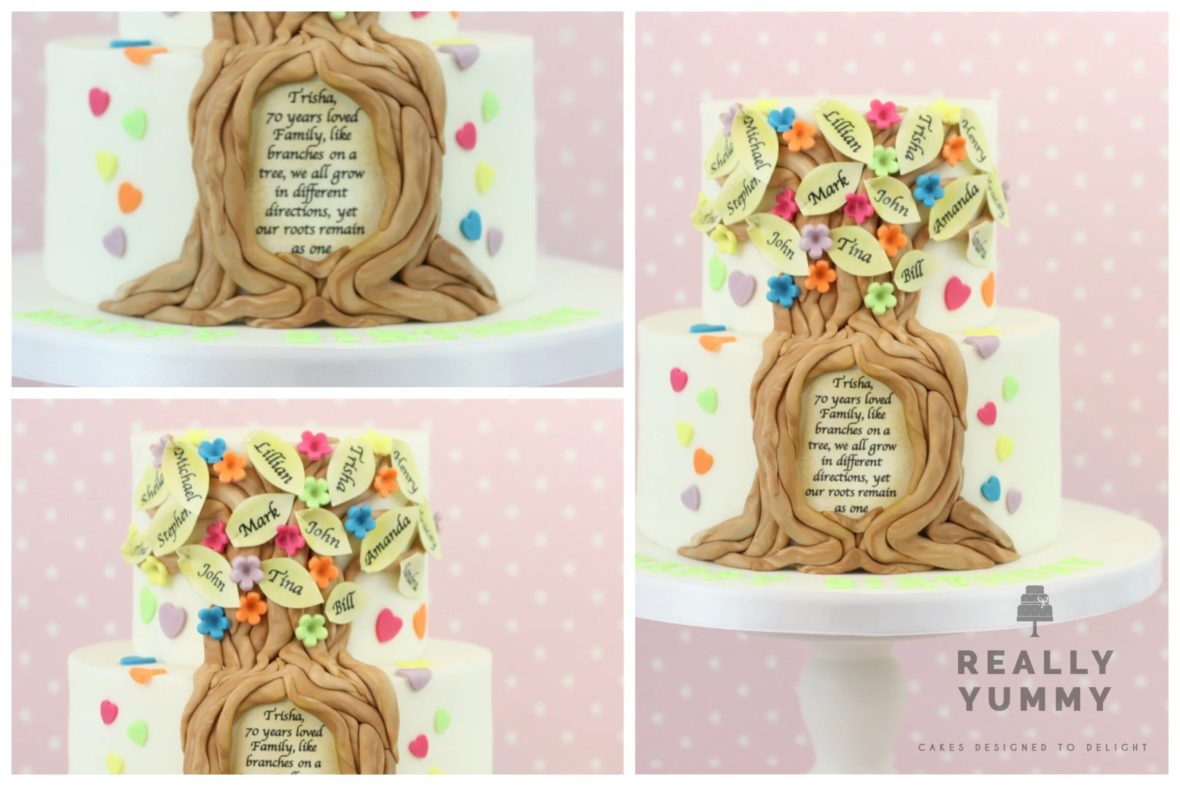 Family tree cake, with flowers and hearts