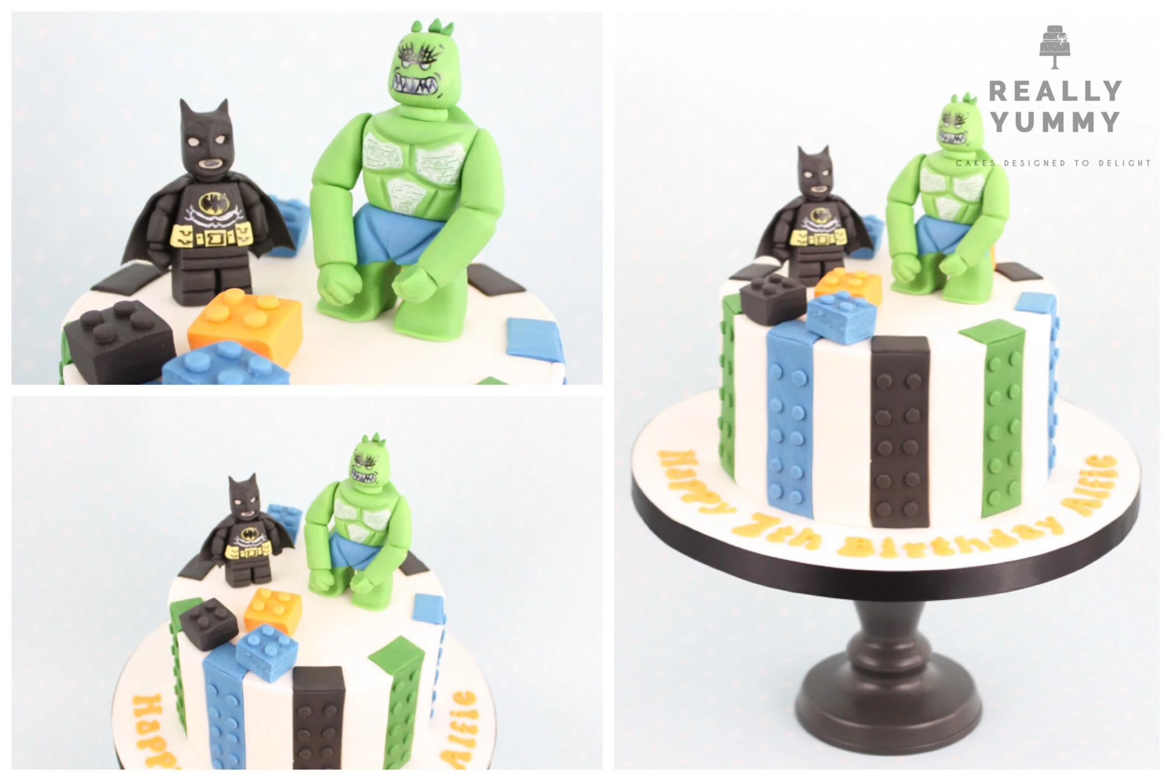 Lego cake, with Batman and Killer Croc