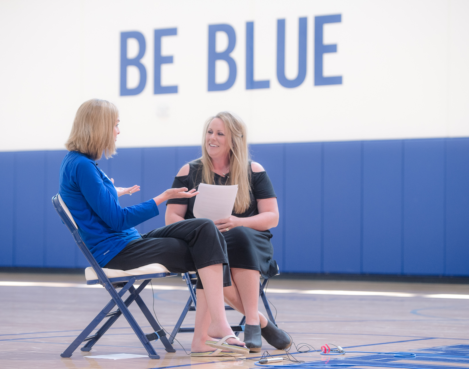 Jennie Baranczyk and Cristen Clark sit down in the Knapp Center to record the Table Talk podcast. Photo credit: Joseph L. Murphy/Iowa Soybean Association