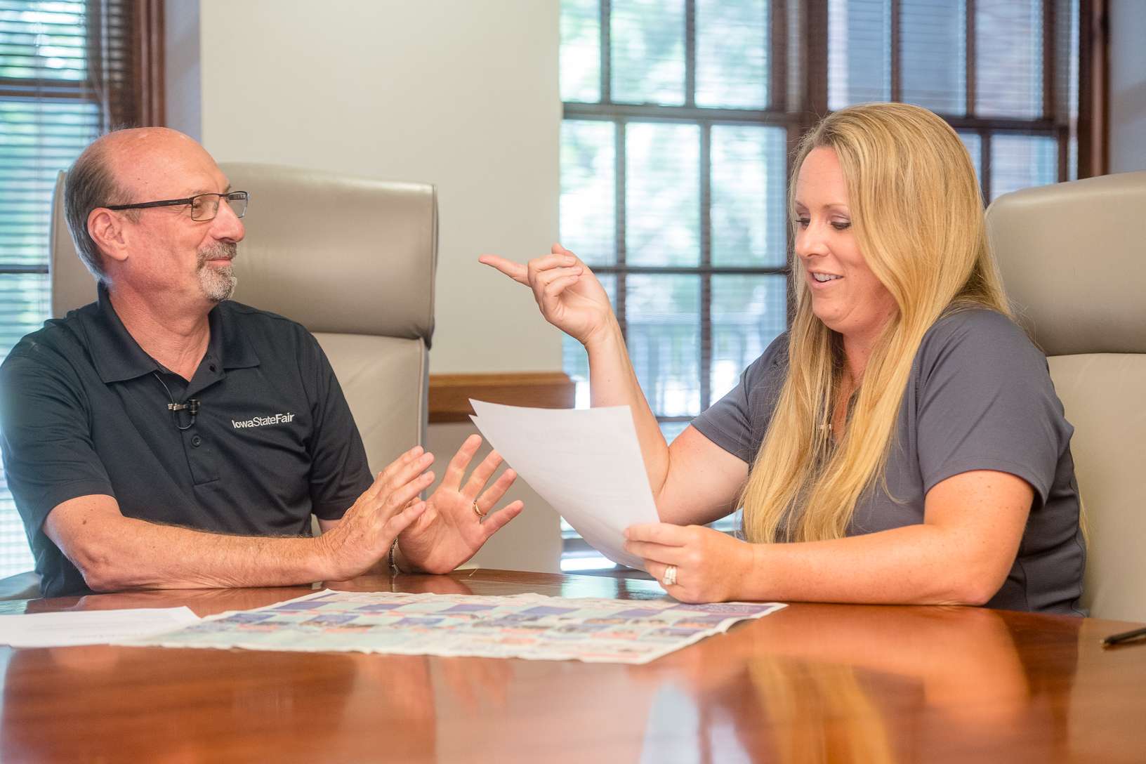 Gary Slater is the CEO and Manager of the Iowa State Fair. Cristen Clark interviews him during the Table Talk podcast recording. Photo credit: Joseph L. Murphy/Iowa Soybean Association