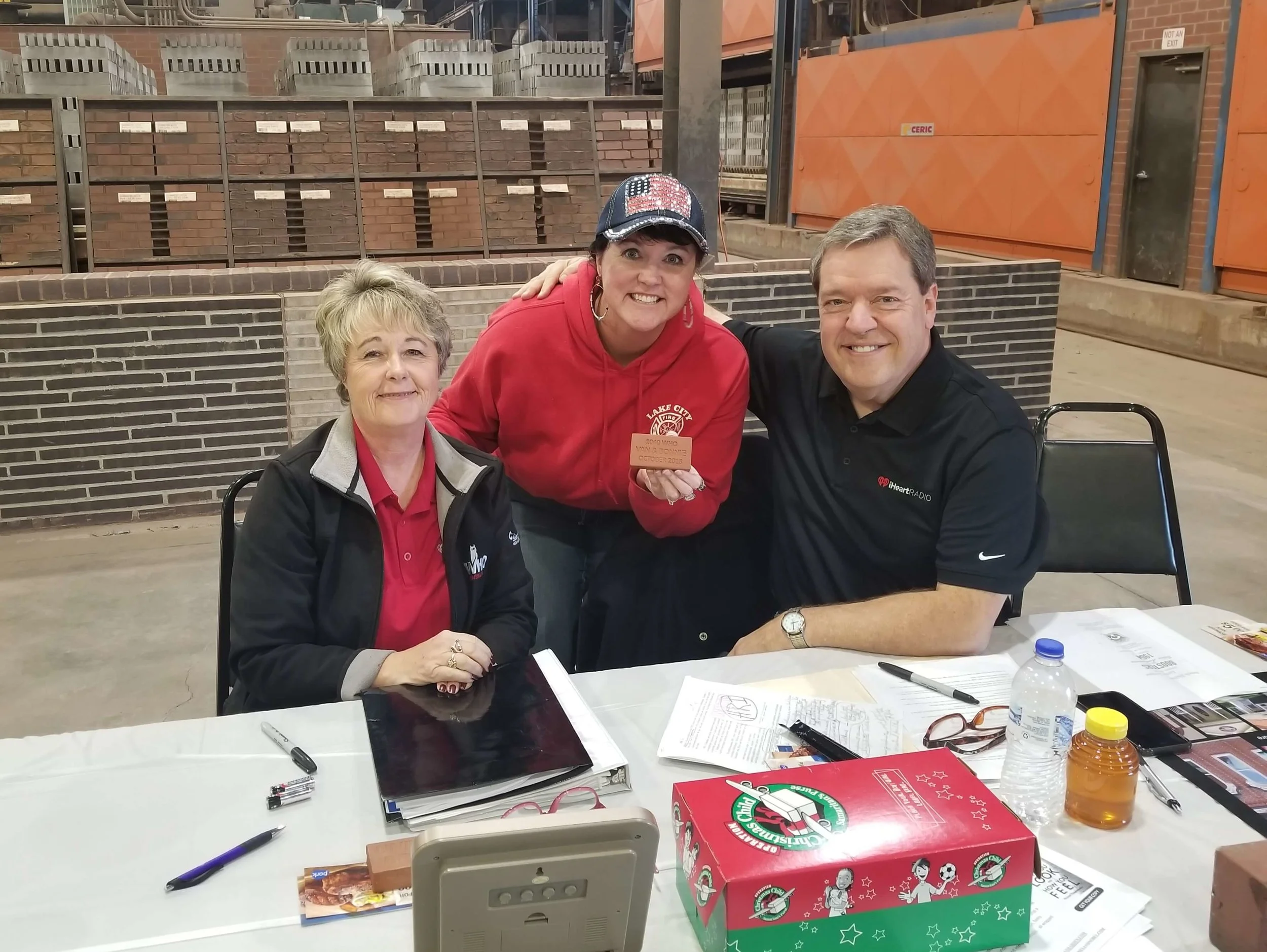 Darcy joins WHO Radio hosts Van Harden and Bonnie Lucas during their morning show at United Brick and Tile in Adel. Photo credit: Darcy Dougherty Maulsby