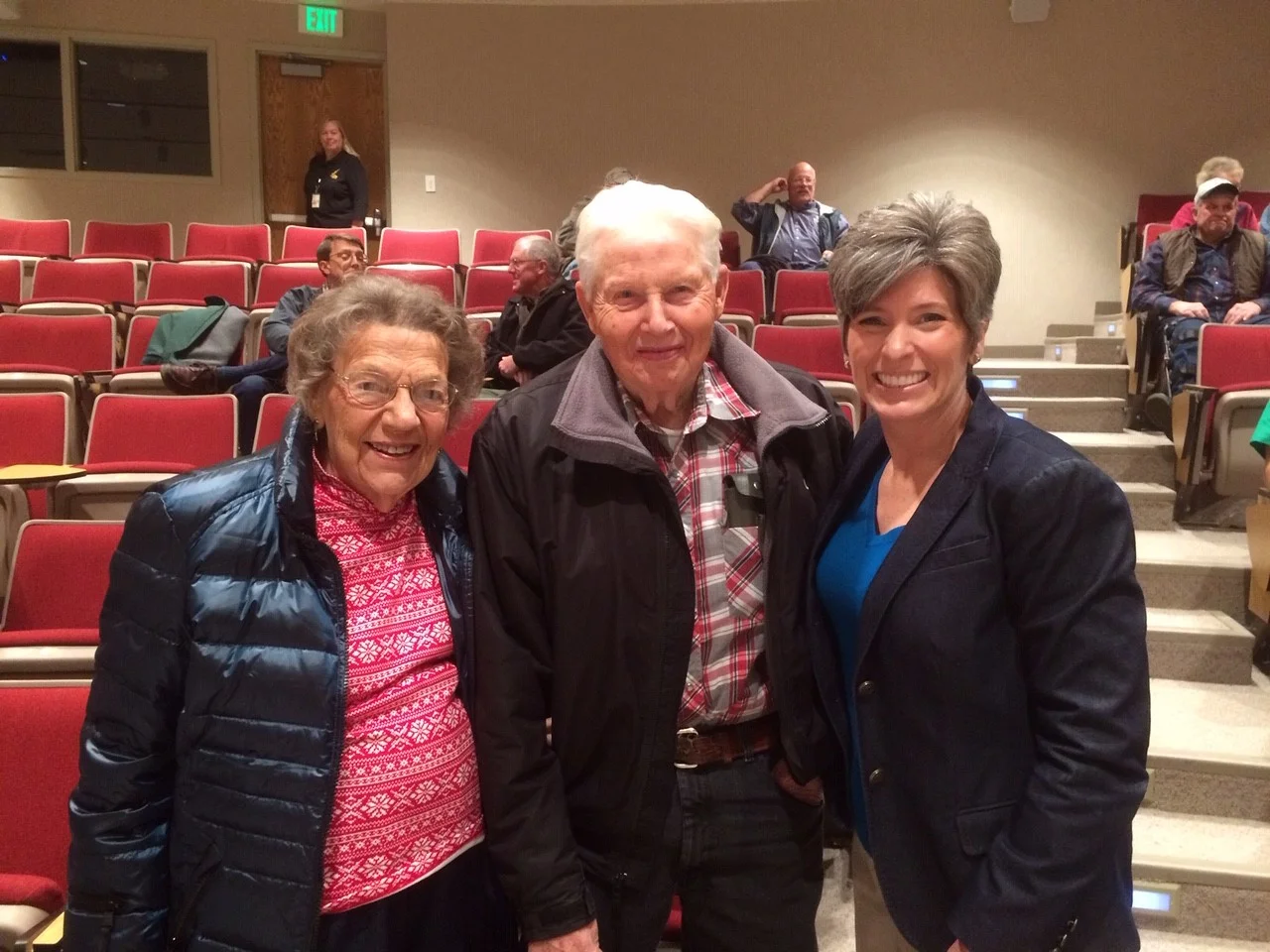 Sally and Stanley Oswald at an event with Senator Joni Ernst. Photo credit: Tom Oswald