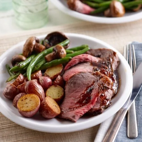 Beef Sirloin &amp; Garlic Butter Mushroom Sheet Pan Dinner