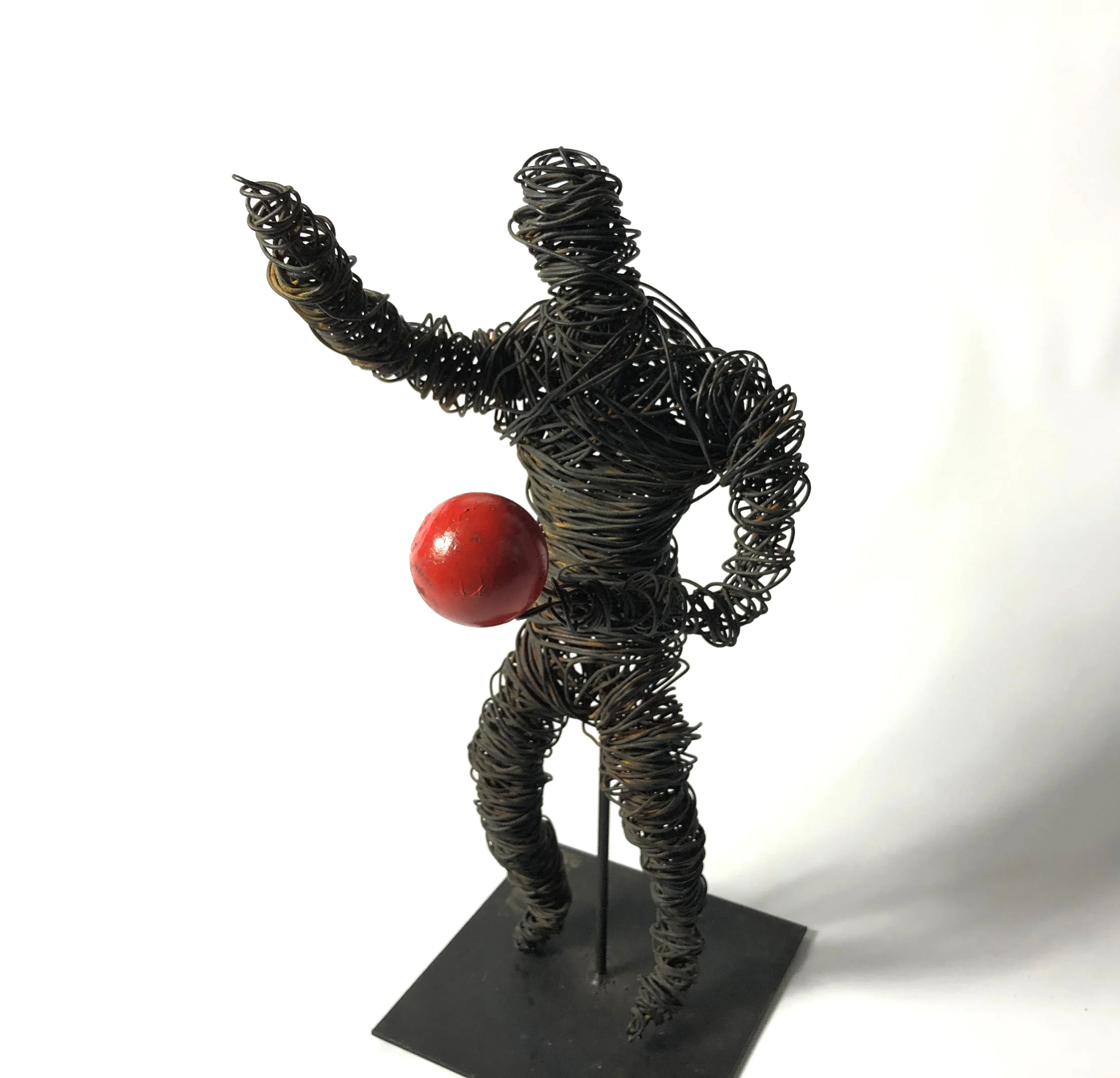 Primitive Wire Man with Wooden Ball