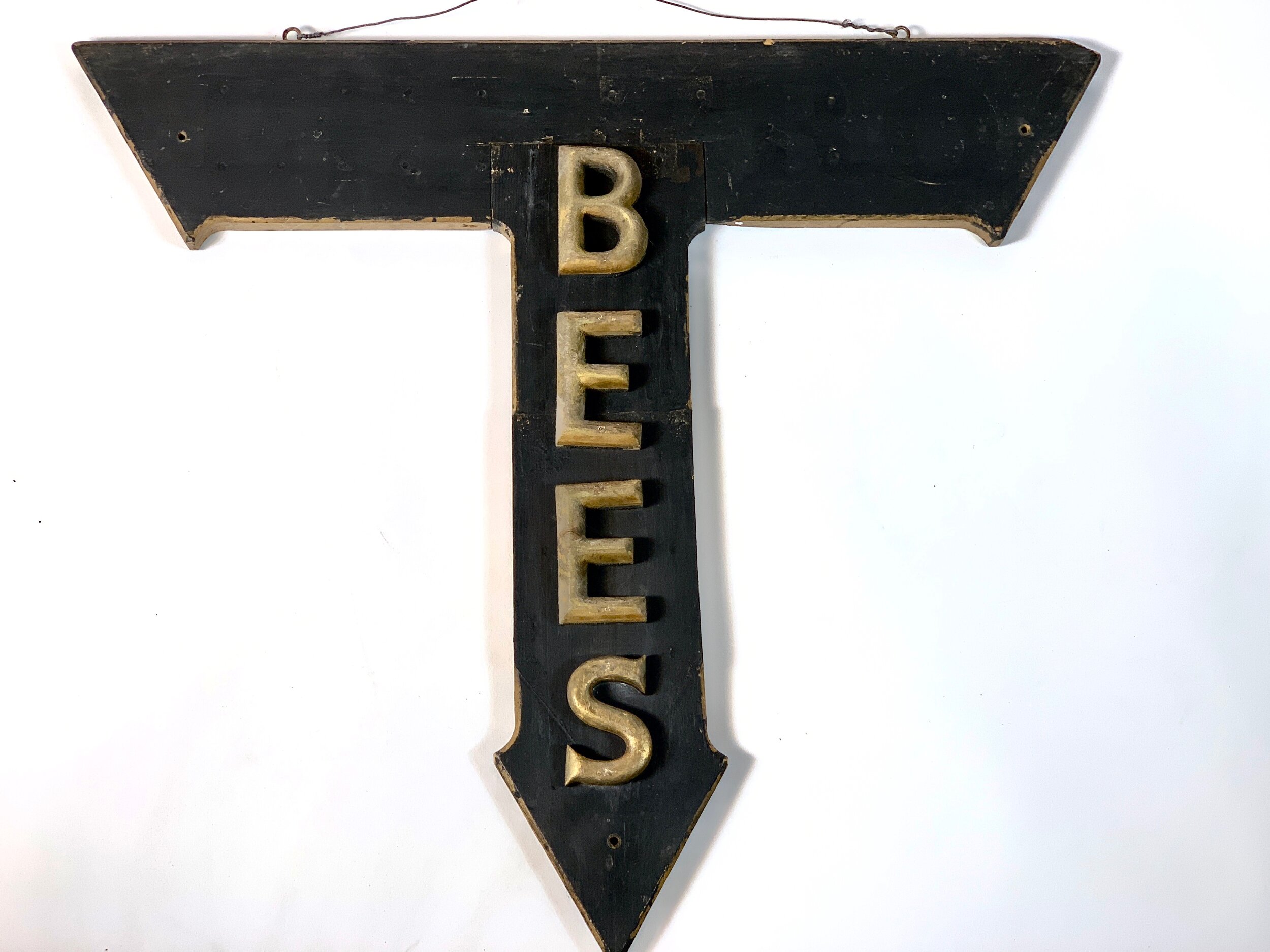  Painted wood, with raised carved letters, 23.5" x 26.5" h, American, 20th century 