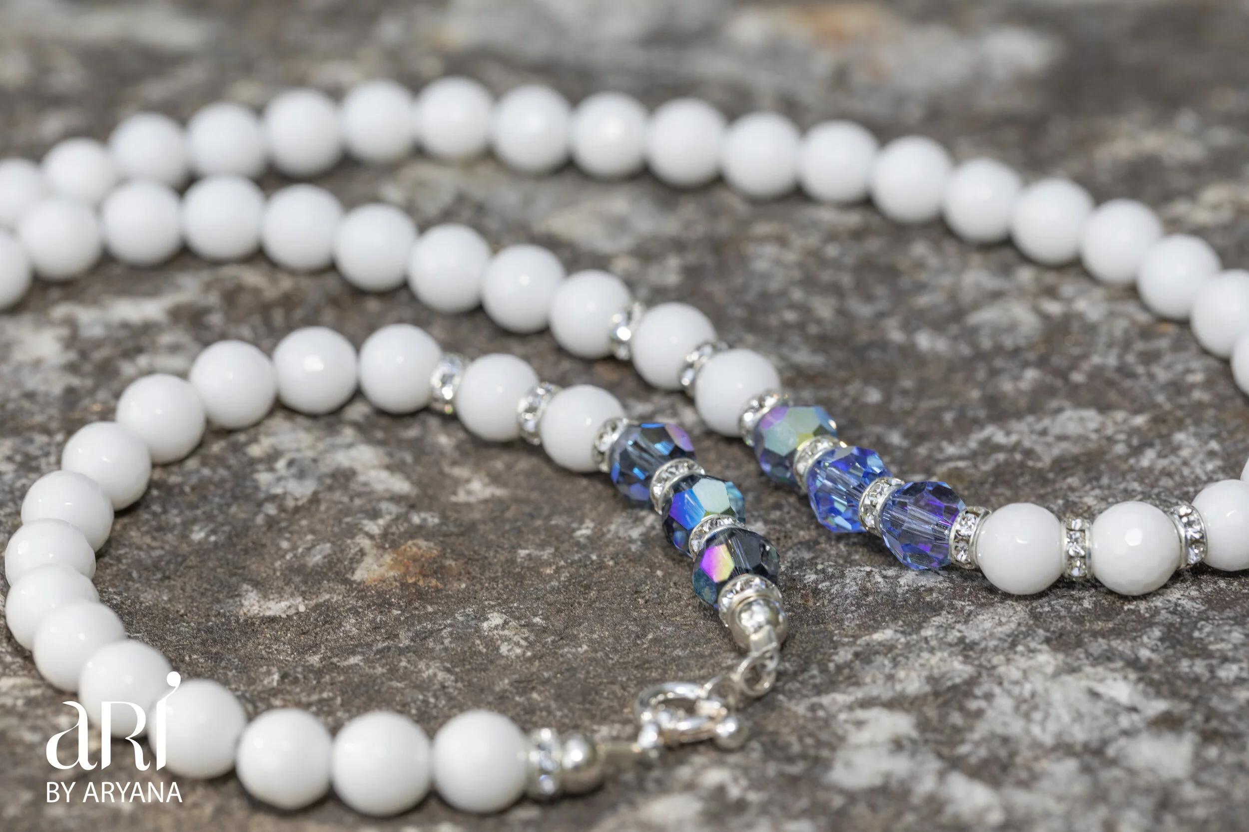 White Jade gemstone \u0026 Swarovski crystal 