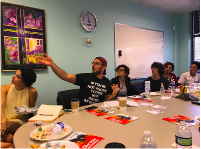 Fady Khoury of Adalah presents to New Orleans housing advocates.