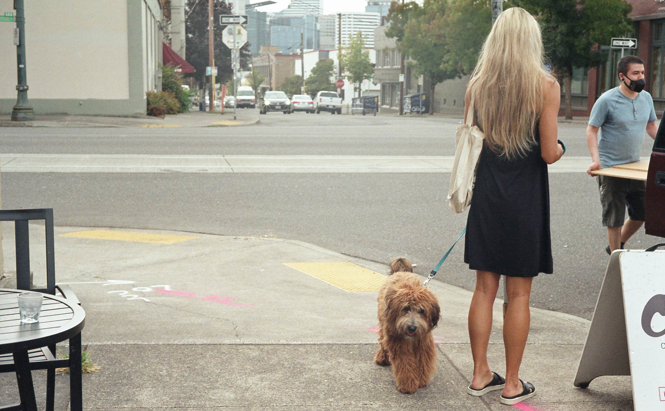 Shaggy Dog and Woman, SE Grand Ave., Portland OR, July 2022