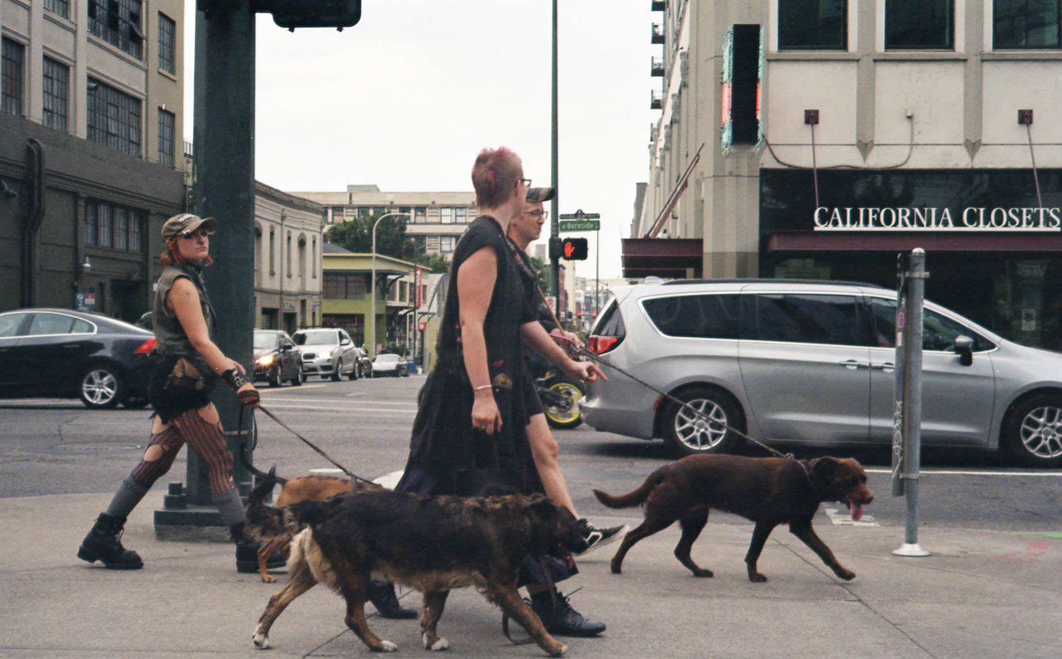 3 People and 3 Dogs, NW Burnside, Portland OR, August 2021