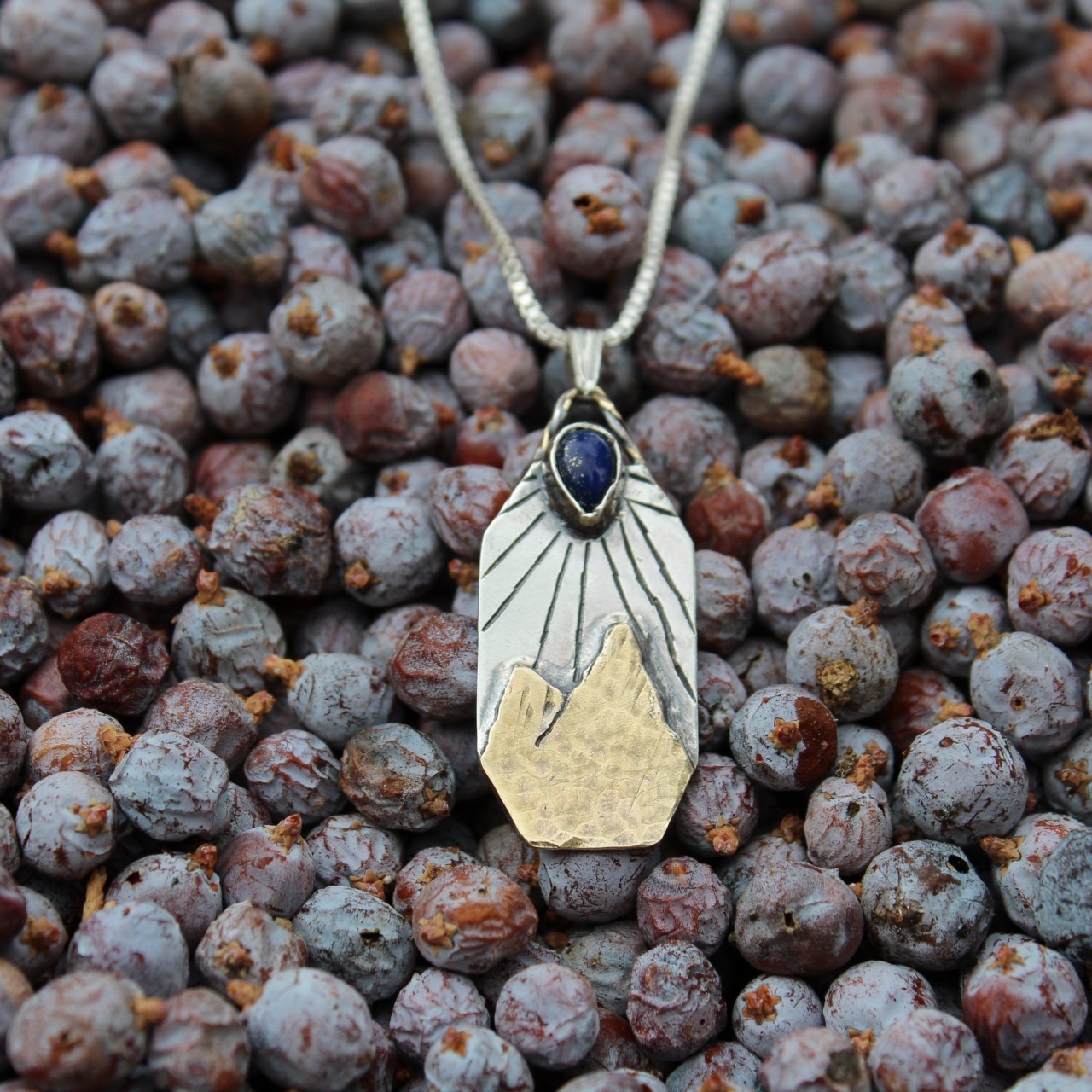 Handcrafted Artisan Jewelry ~ Lapis Lazuli ~ Shine Bright Above the Sierras ~ Mixed Metal Mountain Necklace ~ Made in California by All Goods From The Woods
