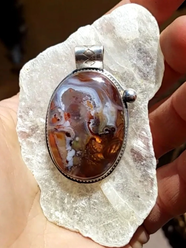 Handcrafted Artisan Jewelry ~ Fire Agate ~ Deep into the Universe ~ Large Stone ~ Sterling Silver Necklace ~ Made in California by All Goods From The Woods