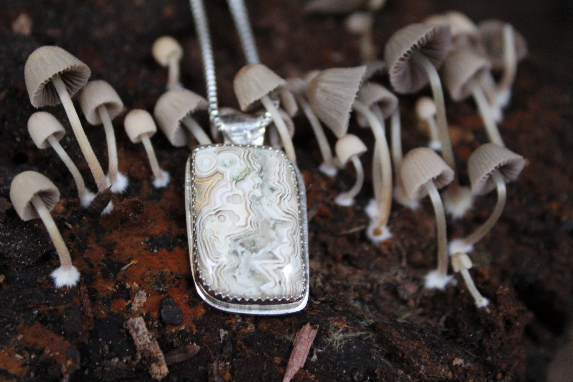 Handcrafted Artisan Jewelry ~ Crazy Lace Agate ~ Irregular Rectangle ~ Sterling Silver Necklace ~ Made in California by All Goods From The Woods