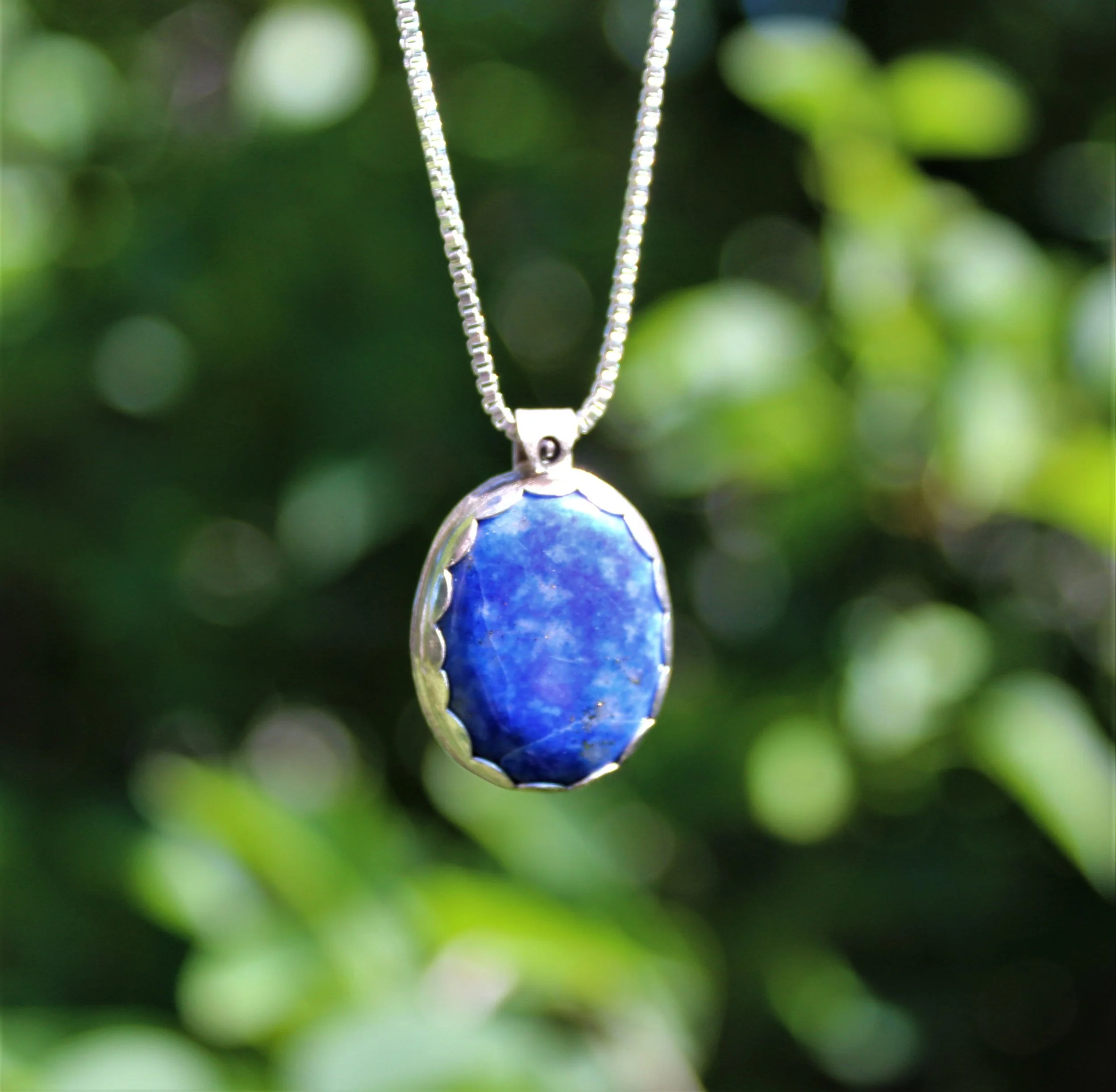 Handcrafted Artisan Jewelry ~ Lapis Lazuli ~ Full Moon Energetics ~ Sterling Silver Necklace ~ All Goods From The Woods ~ Made in California
