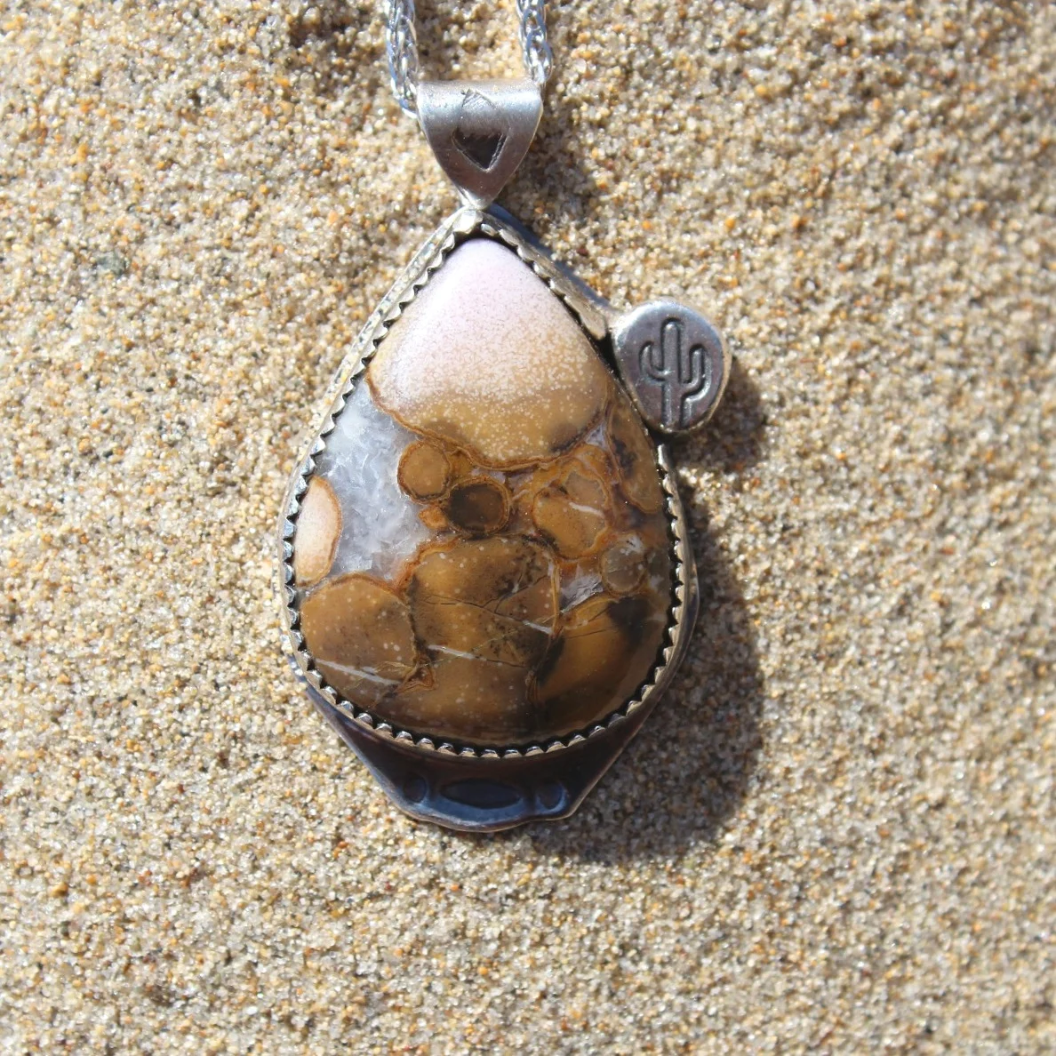Handcrafted Artisan Jewelry ~ Fire Agate ~ Saguaro Cactus ~ Sterling Silver Necklace ~ All Goods From The Woods ~ Made in California