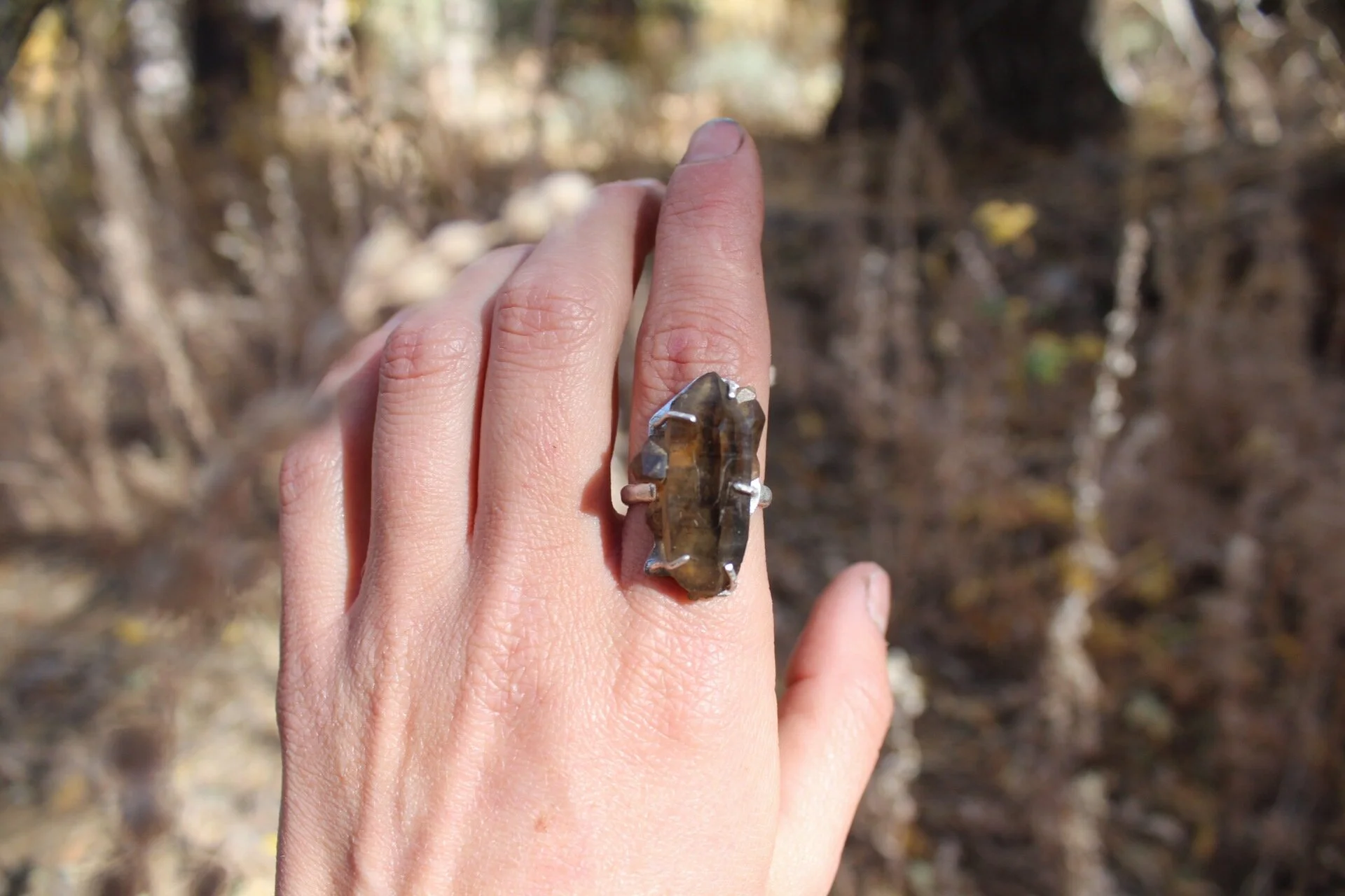 Handcrafted Artisan Jewelry ~ Smoky Quartz of the Sierra Nevada Mountains ~ Mined in California ~ Sterling Silver Ring - Size 6.25 ~ All Goods From The Woods ~ Made in California