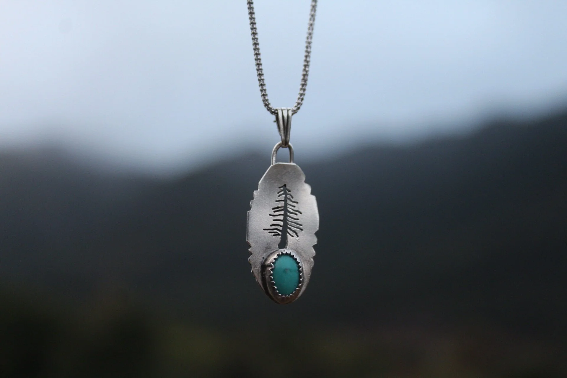 Handcrafted Artisan Jewelry ~ Kingman Turquoise ~  Woman of the Pines ~ Sterling Silver Necklace ~ All Goods From The Woods ~ Made in California