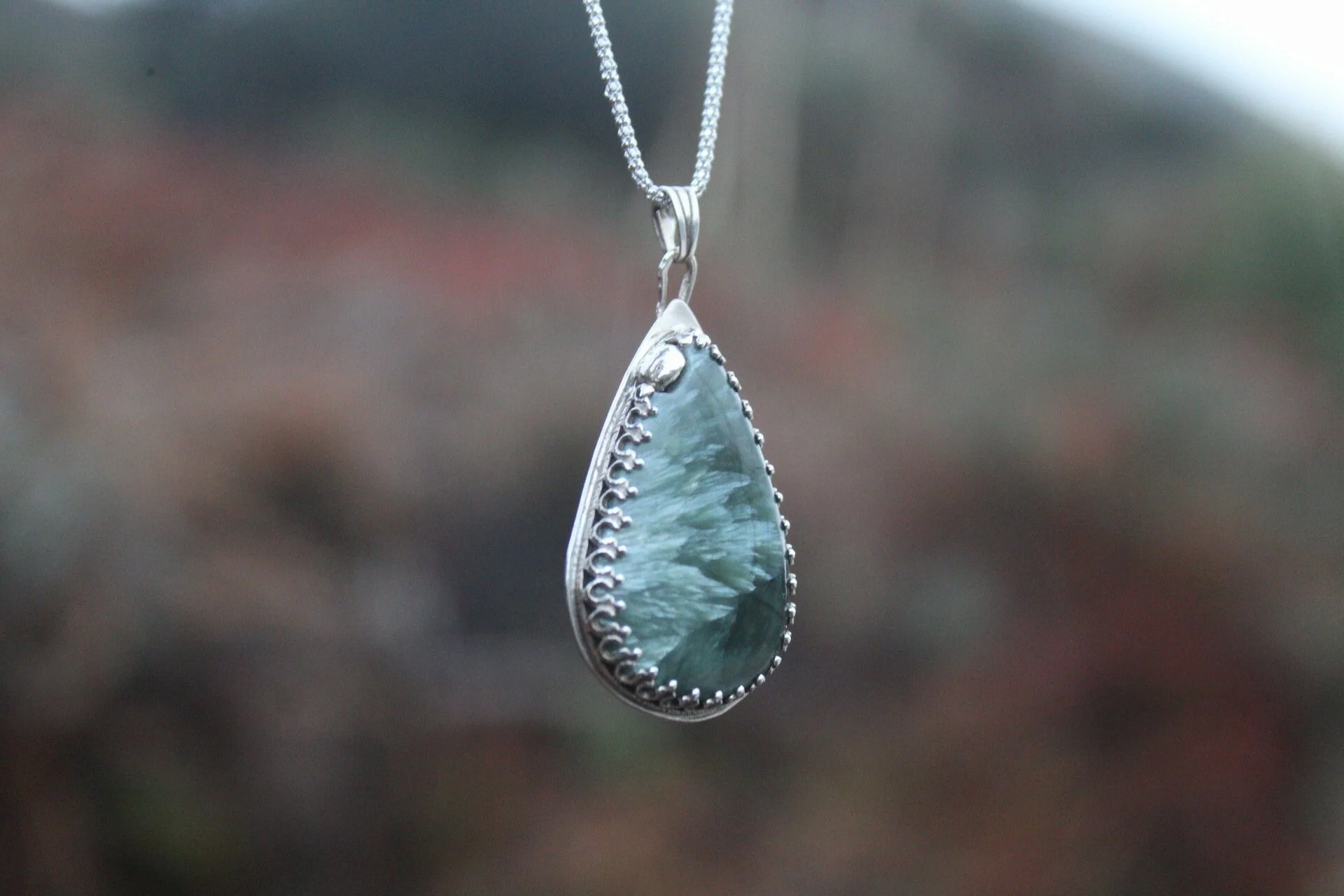 Handcrafted Artisan Jewelry ~ Seraphinite ~ Angel Shine ~ Goddess Setting ~ Necklace ~ All Goods From The Woods ~ Made in California