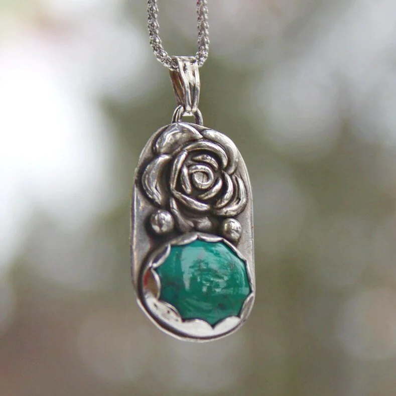 Handcrafted Artisan Jewelry ~ Rose + Kingman Turquoise ~ Fine Silver + Sterling Silver Necklace  ~ All Goods From The Woods ~ Made in California