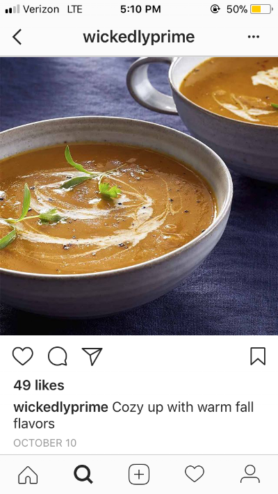  Instagram plug for Wickedly Prime recipe content 