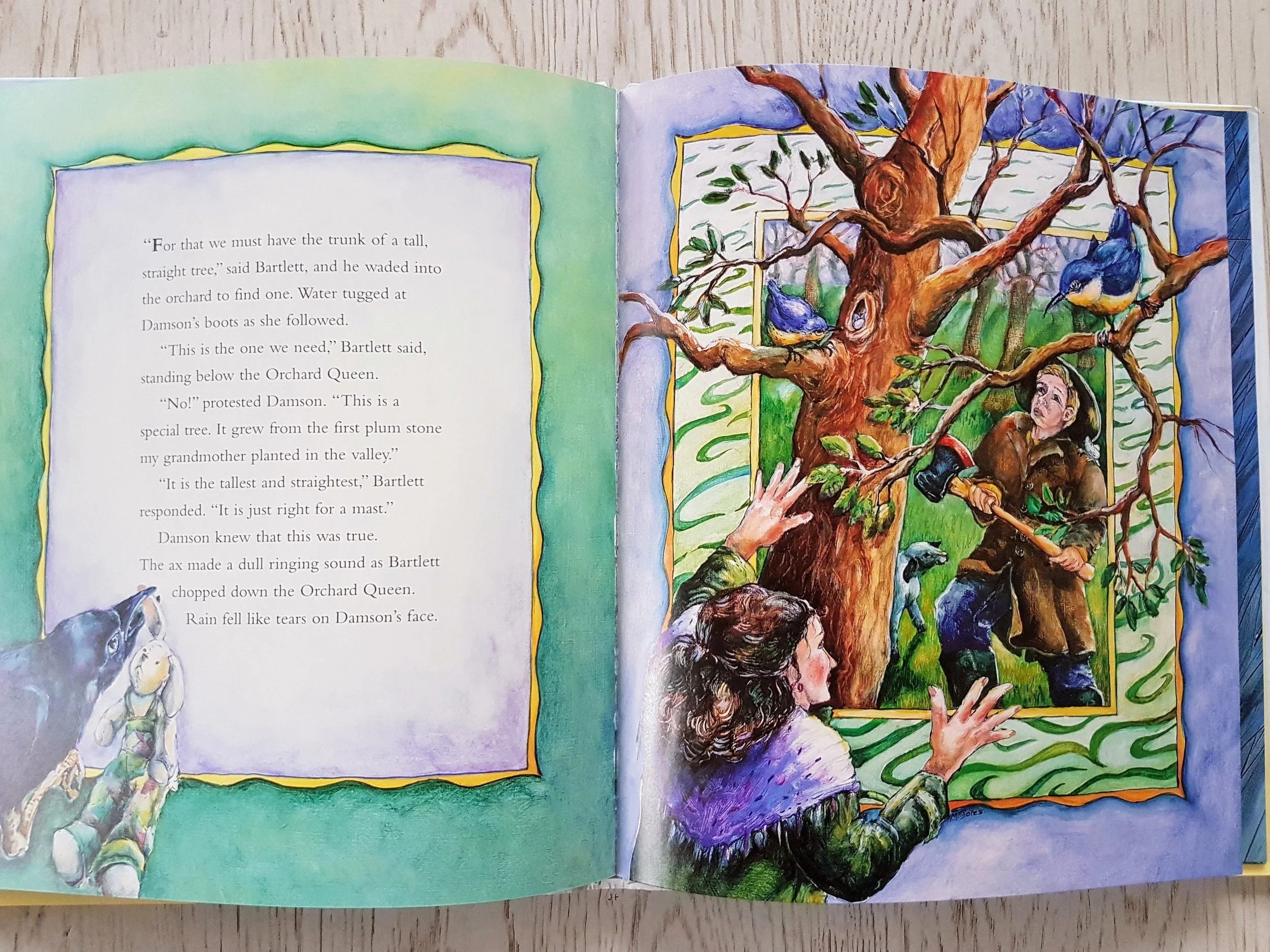 "Rain fell like tears on Damson's Face" when she had to cut down the tree her grandmother had planted years ago, but the heartbreaking decision was necessary to finish her ark as the orchard home she loved so dearly was flooding. And, you guessed it, tears fall like rain on my face every time I get to this moment.