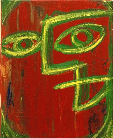Face In Green And Yellow, 2003, 9X12 inches, Acrylic on Canvas