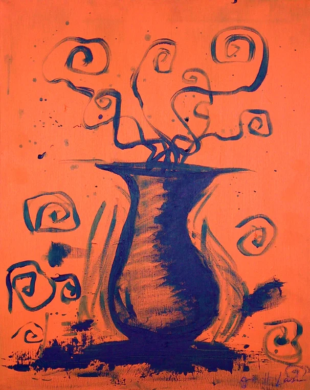Vase And Flowers In Orange, 2002, 18X24 inches, Acrylic on Canvas