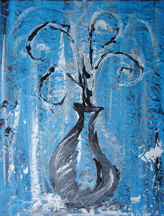 Vase And Flowers In Blue, 2004, 9X12 inches, Acrylic on Canvas Board