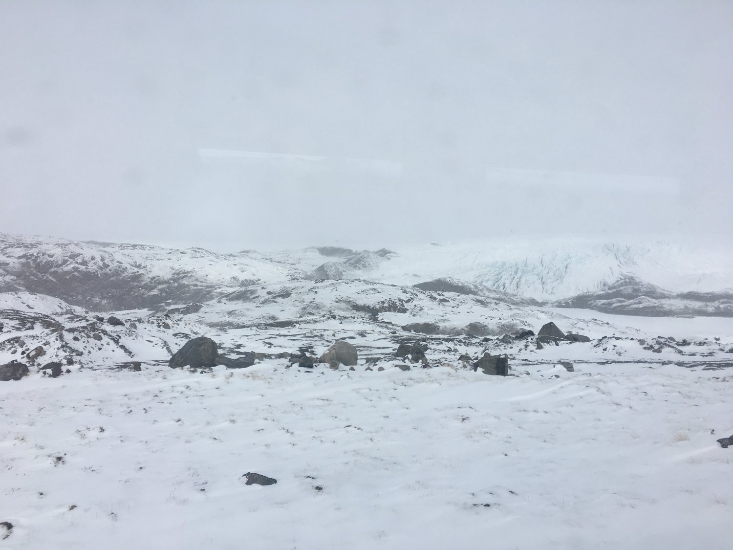 Near the coast the snow and ice covering is thin and transport is required to get to the edge of the ice cap.