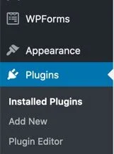 WordPress plugins menu