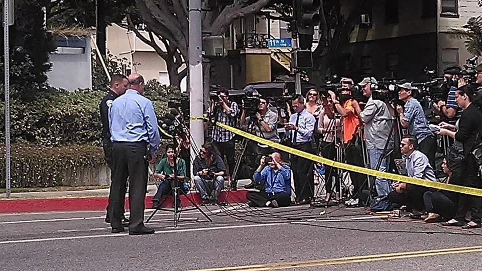 Mayor Tony Vazquez with the Santa Monica Police department at a press conference
