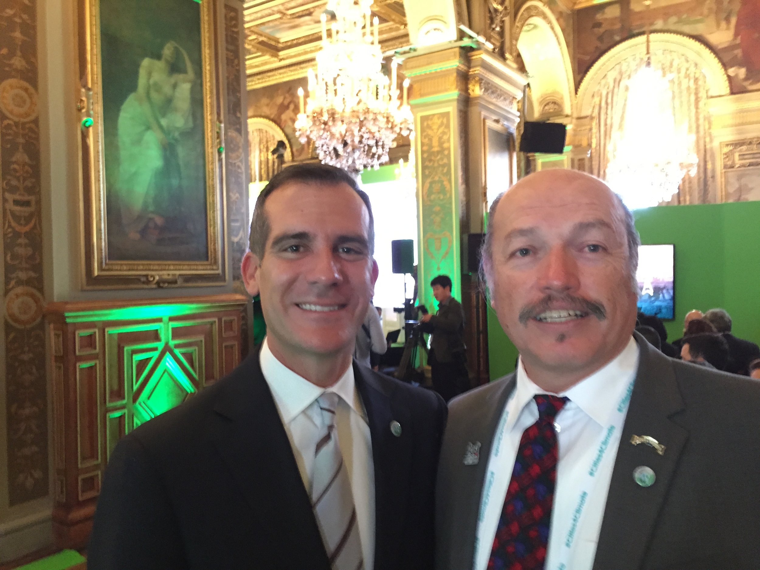 Mayor Tony Vazquez with Mayor Eric Garcetti of Los Angeles at the Paris World Climate Conference